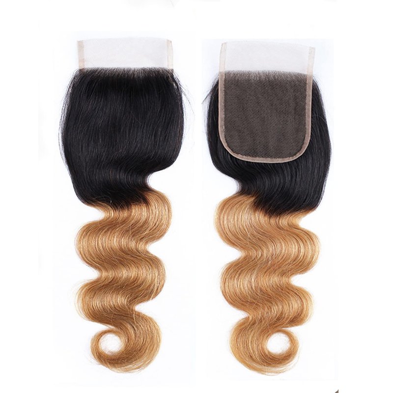 Body Wave 4x4 Closure - Pre Plucked Brazilian Human Hair Extensions | Ombre 20 Inch Curly Sew-In Weave