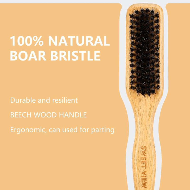 Boar Bristle Hair Brush - Smooth Flyaways & Frizz Control | Ideal for Sleek Ponytails, Buns & Edges