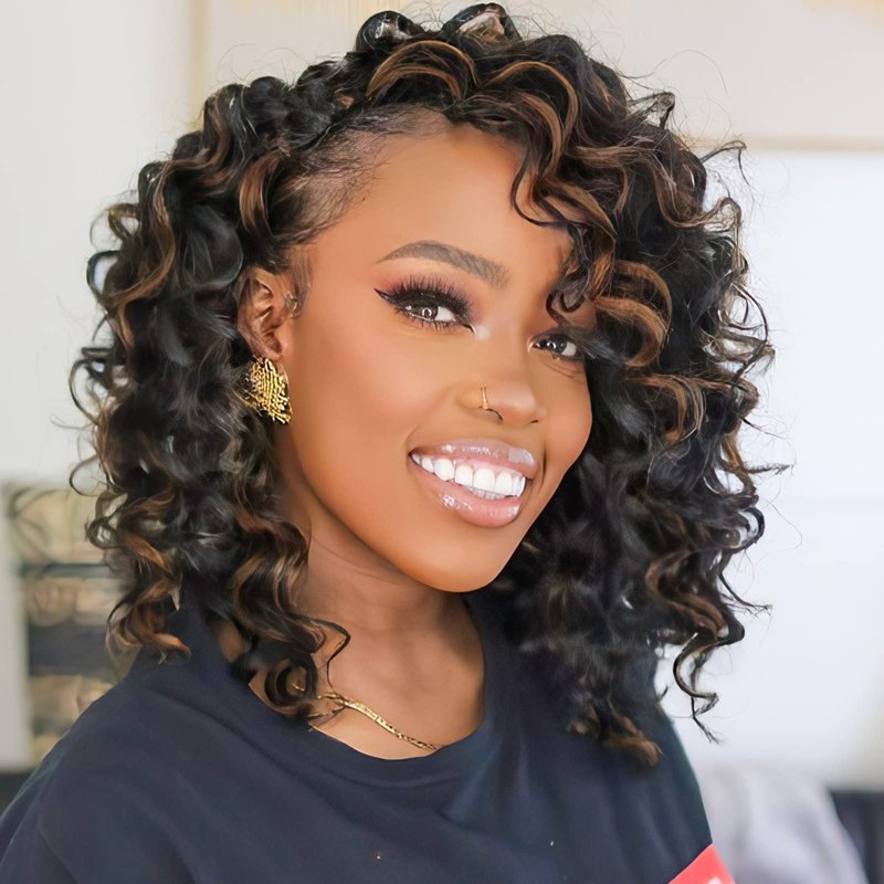 Toyotress Ocean Wave Crochet Hair - 14 Inch 8 Packs Black Mix Brown Highlight Crochet Braids Deep Twist Synthetic Braiding Hair Extensions (14 Inch, P1B/30-8P)