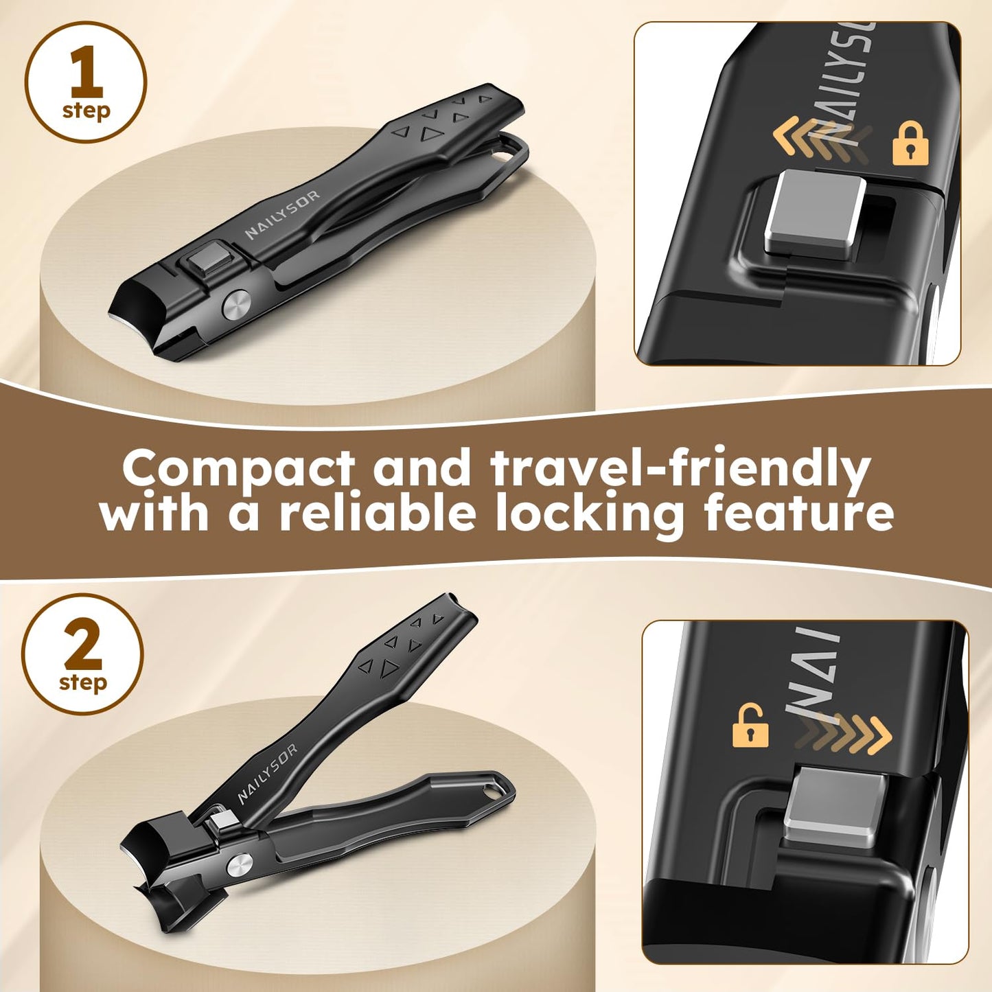 German Nail Clippers for Men Women with Catcher, Toenail Clippers for Thick Nails for Seniors, Toe Nail Clippers Wide Jaw Opening Ultra Sharp Safety Lock Nail Cutters