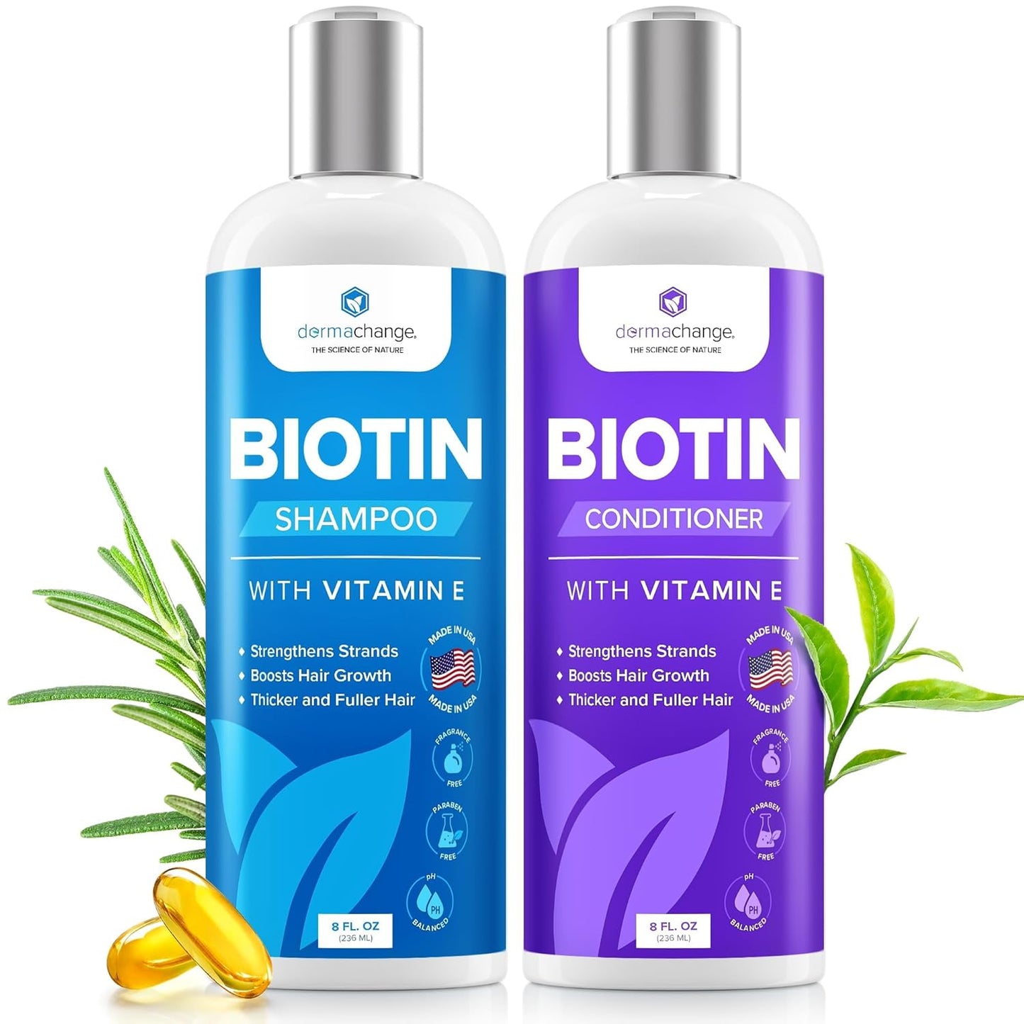 Biotin Hair Growth Shampoo & Conditioner Set - Deep Hydration for Dry, Damaged Hair | Sulfate-Free, 2 Pack, 8oz