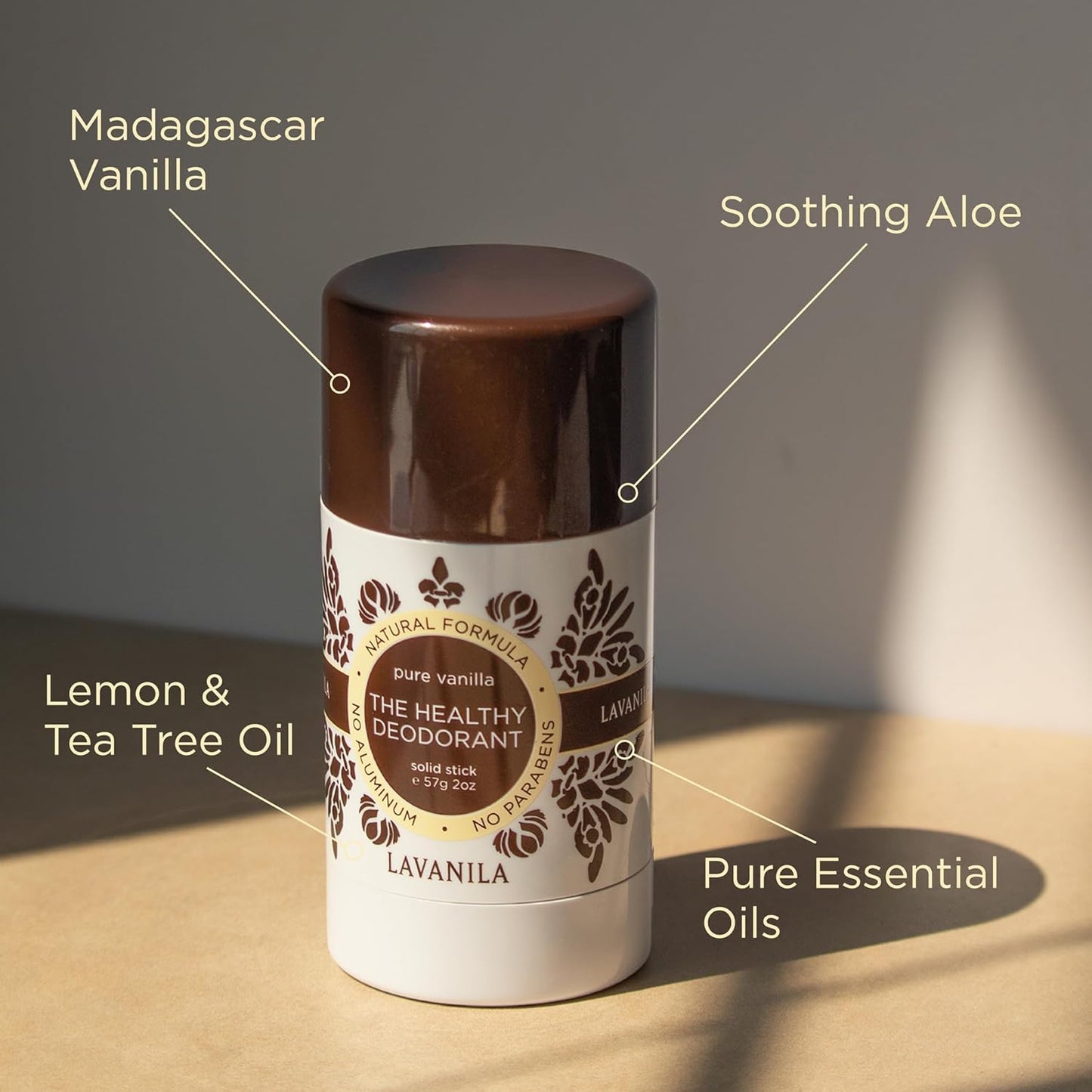 LAVANILA Pure Vanilla Natural Deodorant - Aluminum-Free Deodorant Stick with Tea Tree Oil | 2 Oz (2-Pack)
