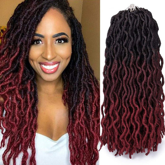 18 Inch Goddess Faux locs Crochet Hair 6 Packs/Lot Soft Gypsy Locs Wavy Crochet Braids Dreadlocks 3Tone Curly Wavy Twist Braiding Hair Extensions African Roots Braid(1B/99J/530#)