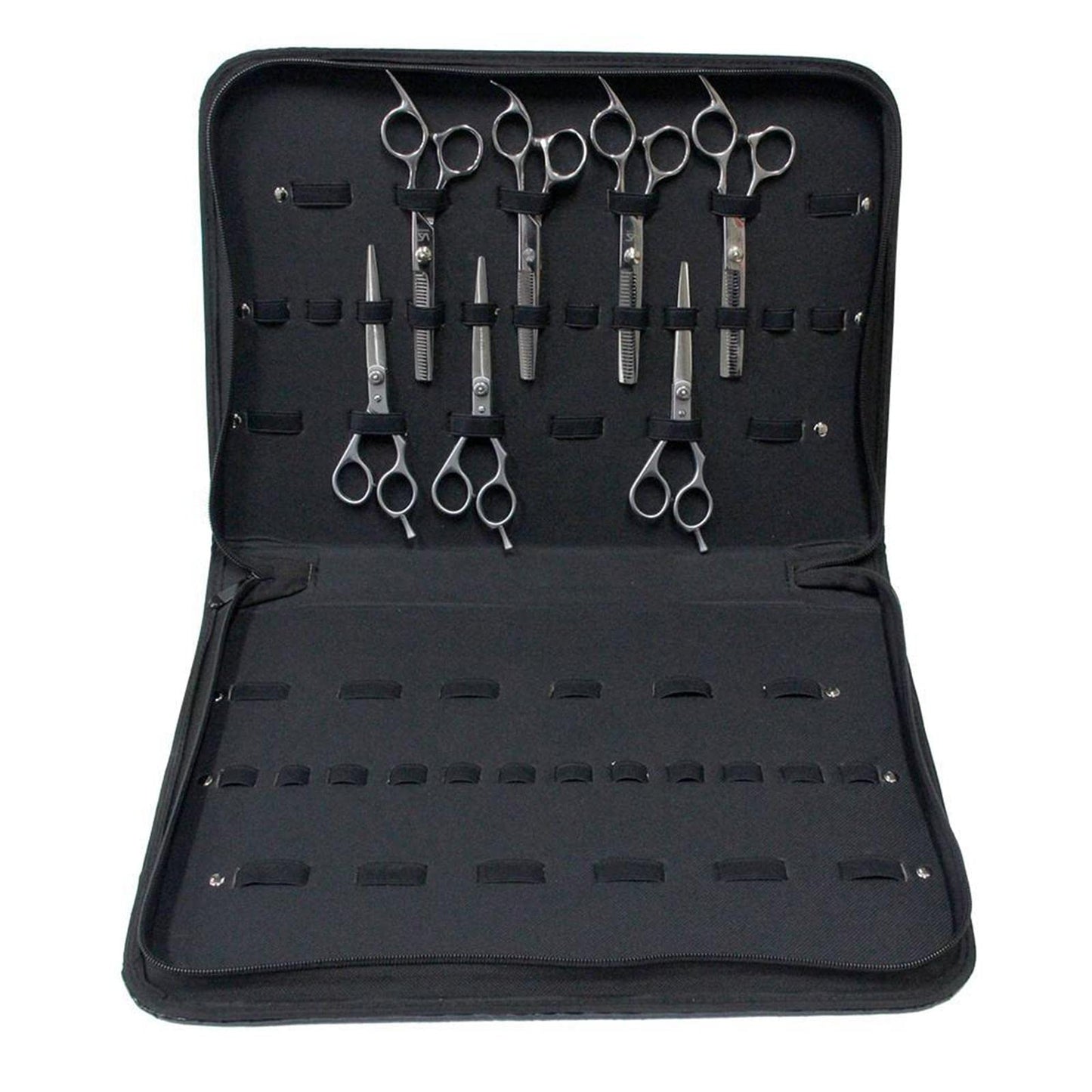 PU Leather Hair Scissors Case Pouch – Holds 24 Shears, Large Capacity Barber Organizer Bag, Durable Portable for Hairdresser Stylist – 15.35 x 11.02 x 1.96 Inch