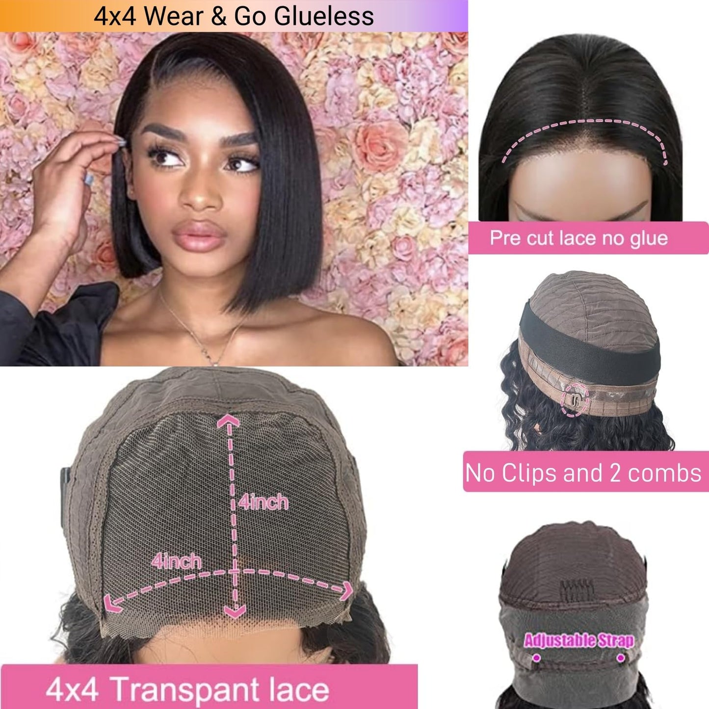Keytac Deep Wave BOB Wig Human Hair 13x4 HD Curly BOB Lace Front Wigs Human Hair Pre Plucked Wear And Go Glueless Short Curly Frontal BOB Wigs For Black Women Wet And Wavy 12 Inch