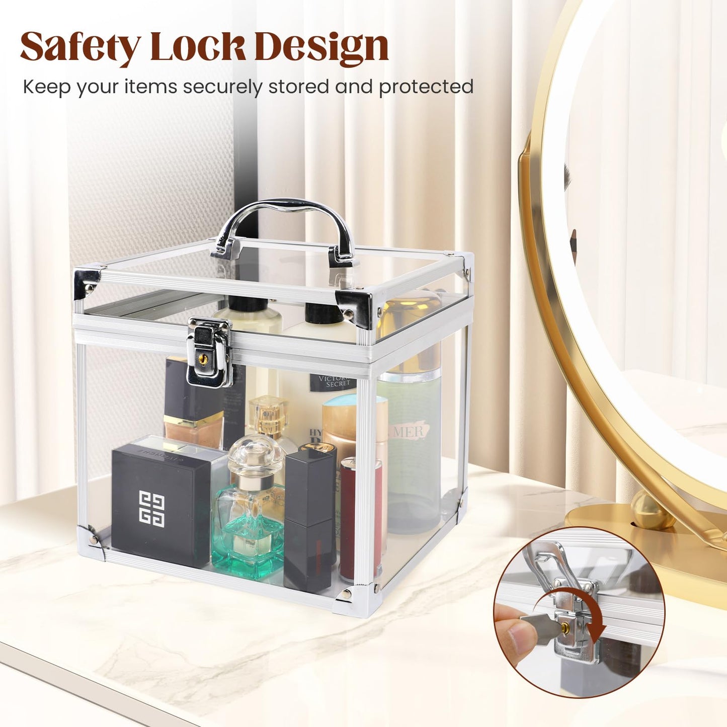 Donghome Crown Box 7.9 x 6.7 x 7.5inch, Clear Makeup Case,Cosmetic Organizer, Large Capacity Transparent Acrylic Artists Display Case for Vanity,Bathroom Counter or Dresser,Silver