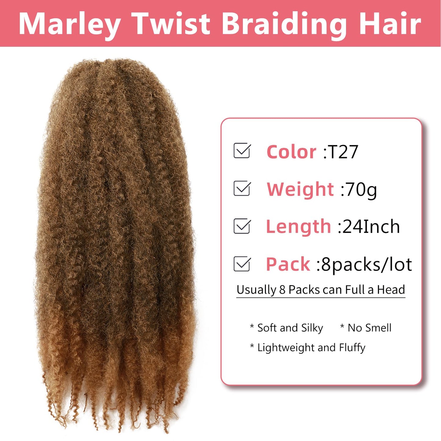 Marley Twist Braiding Hair 24Inch 8packs Soft Cuban Twist Hair for Black Women(T27 24Inch(Pack of 8))