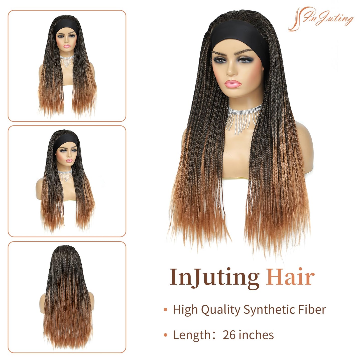 InJuting Hair Headband Box Braids Wig for Women Long Braided Synthetic Wig Stylish and Versatile Jumbo Box Braided Wig (M1B/30) (M1B/30)