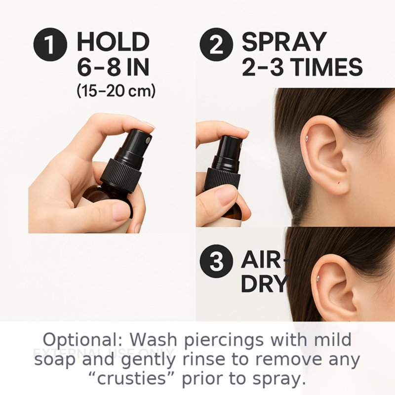 Wacan Tea Tree Piercing Spray for Bumps & Irritation, Alcohol-Free pH-Balanced Cleaner for Ear, Nose, Cartilage & Belly Button Piercings