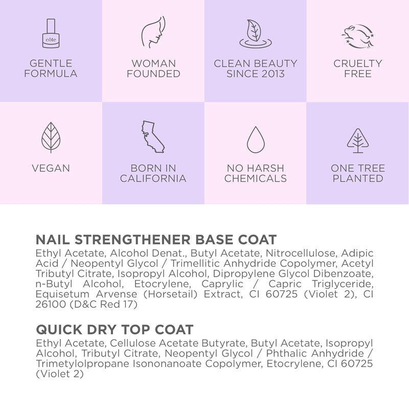 Nail Strengthener Base Coat & Quick Dry Top Coat Bundle | Fast-Drying, Chip-Resistant, Vegan, 0.27 fl oz Each