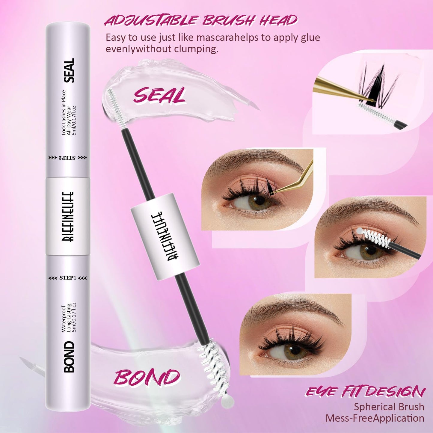 Lash Clusters Kit Manga Eyelash Clusters Kit, 8-18mm DIY Volume Eyelash Extensions, 208pcs C+D Curl Fluffy Individual False Lashes Waterproof Thin Band Salon 150-Hour Wear with Bond Seal Tweezers