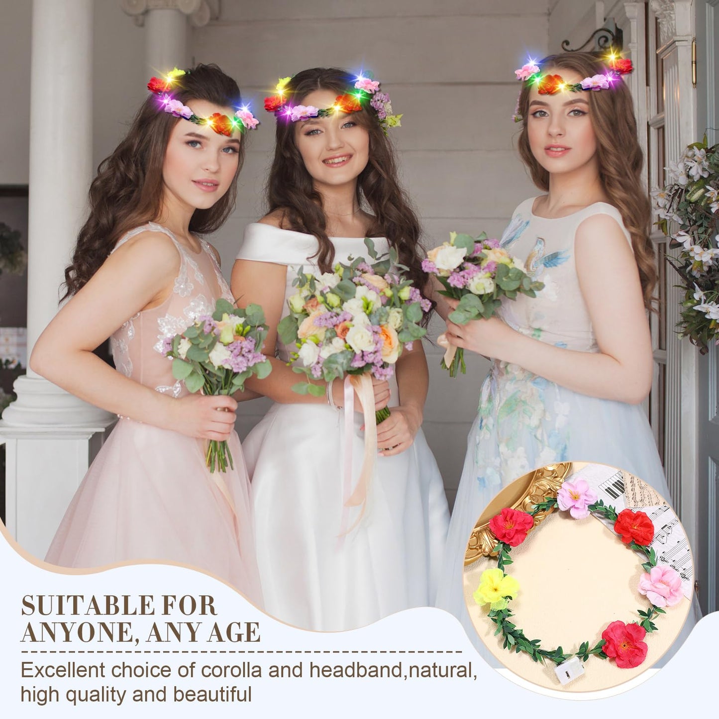 Syhood Summer Party Favor, 50 Pcs LED Flower Crowns Headbands, Light up Flower Crowns for Women, Glow in the Dark Headband for Cinco De Mayo Wedding Birthday Cosplay Princess Party Favors(Peony)