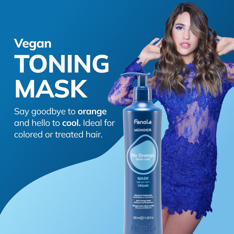 Fanola Wonder No Orange Hair Mask - Color Depositing Blue Toner for Brassy Hair - Deep Conditioning Vegan Formula | 33.8 Ounce