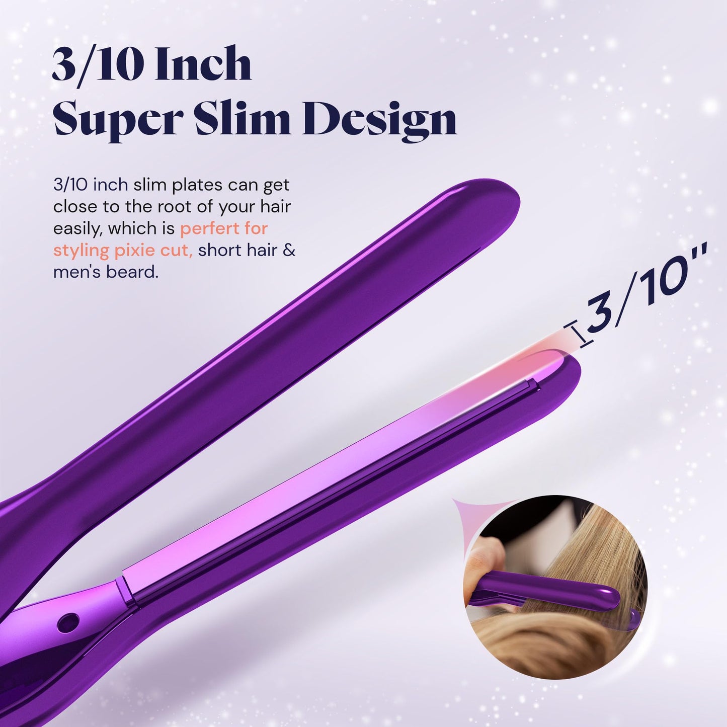 Manelix 0.3 Inch Super Slim Mini Flat Iron for Short Hair, Hair Straightener and Curler 2 in 1, Dual Voltage PTC and Ceramic Small Flat Iron