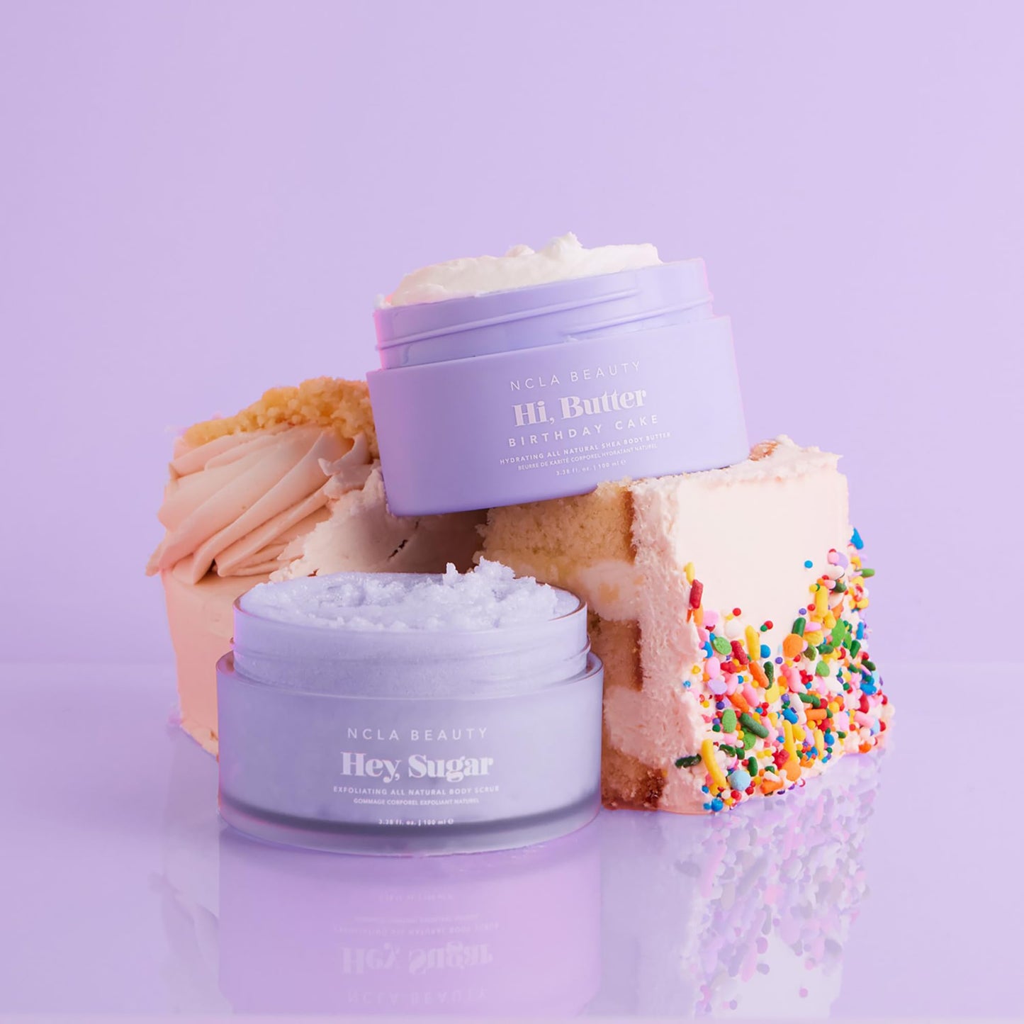 NCLA Beauty All Natural Body Scrub and Body Butter - Exfoliating Sugar Scrub and Moisturizer with Natural Butters and Oils - Birthday Cake - 2 pc