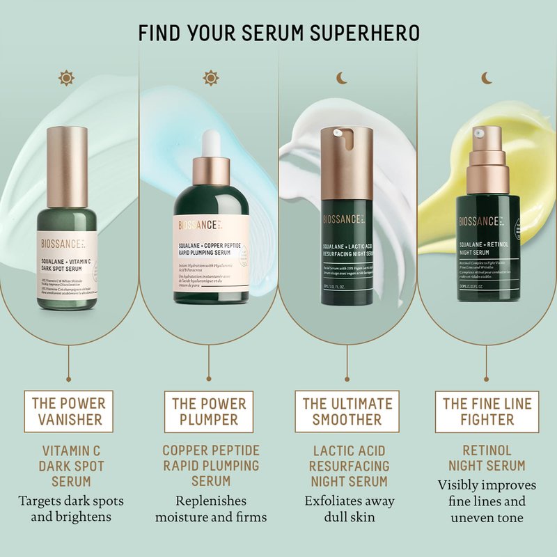 Biossance Squalane + Lactic Acid Resurfacing Night Serum - Vegan 10% Lactic Acid Face Serum for Skin Texture and Fine Lines - Gentle Night Exfoliant, Hydrating - Pore Reducer for Face, 1.0 Ounce