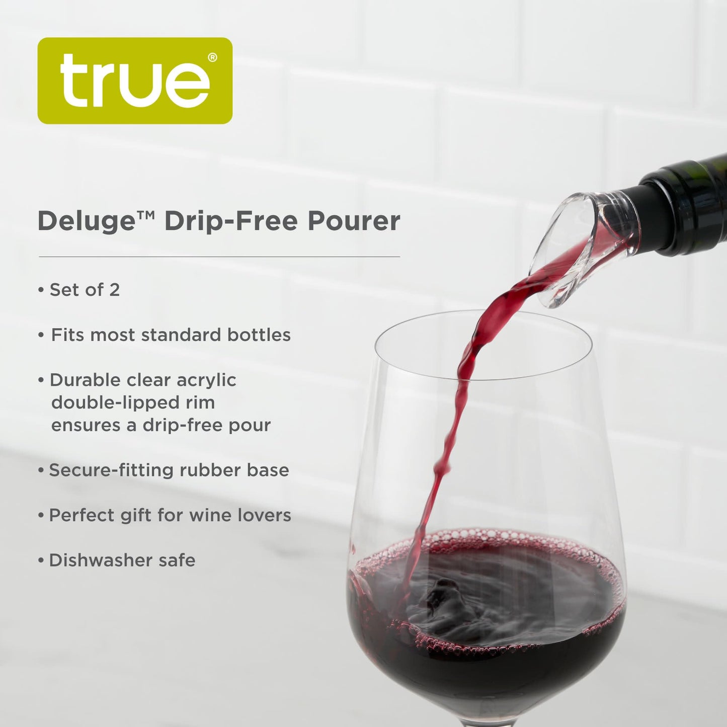 True Deluge Wine Aerator Pourer Spout Fits Most Standard Bottles, Drip Free Reusable Pourers for Wines, Party, Travel, Home Bar Accessories, Set of 2