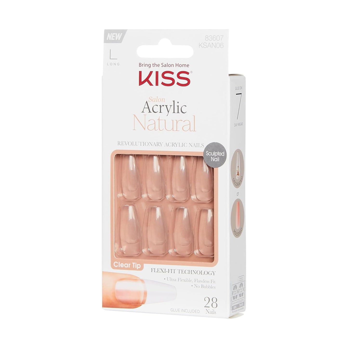 KISS Salon Acrylic Natural Press On Nails, Nail glue included, 'Rare', Nude, Short Size, Squoval Shape, Includes 28 Nails, 2g Glue, 1 Manicure Stick, 1 Mini File