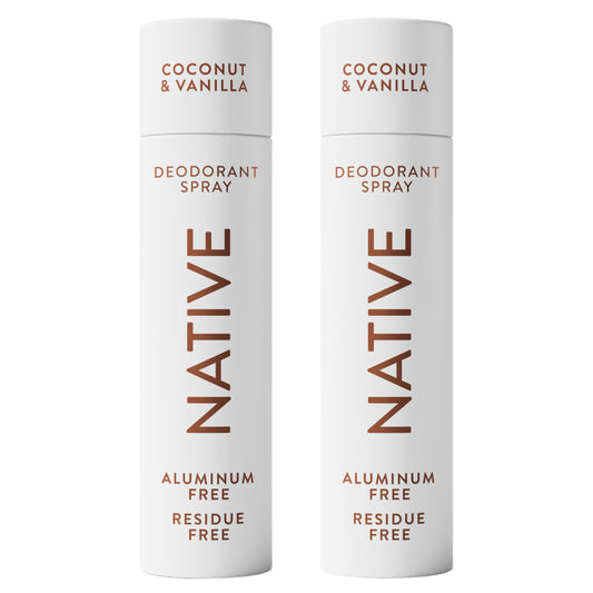 Native Deodorant & Body Spray, Coconut & Vanilla TWIN PACK, 72-Hour Odor Protection for Underarms & Body, Aluminum Free, Quick Drying, 2x3.5 oz