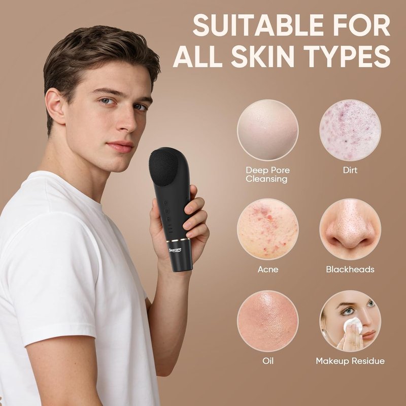 Silicone Face Scrubber - 2-in-1 Rechargeable Blackhead Scraper & Cleansing Brush | IPX7 Waterproof, Deep Cleansing for All Skin Types (Black)