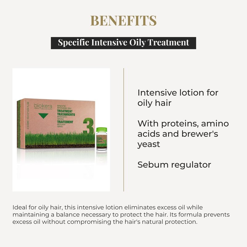SALERM - Oily Hair Treatment - Intensive Grease Treatment Biokera Natura - 6 x 10 ml - Intensive Lotion for Oily Hair - with Proteins, Amino Acids, and Beer Yeast - Sebum Regulating