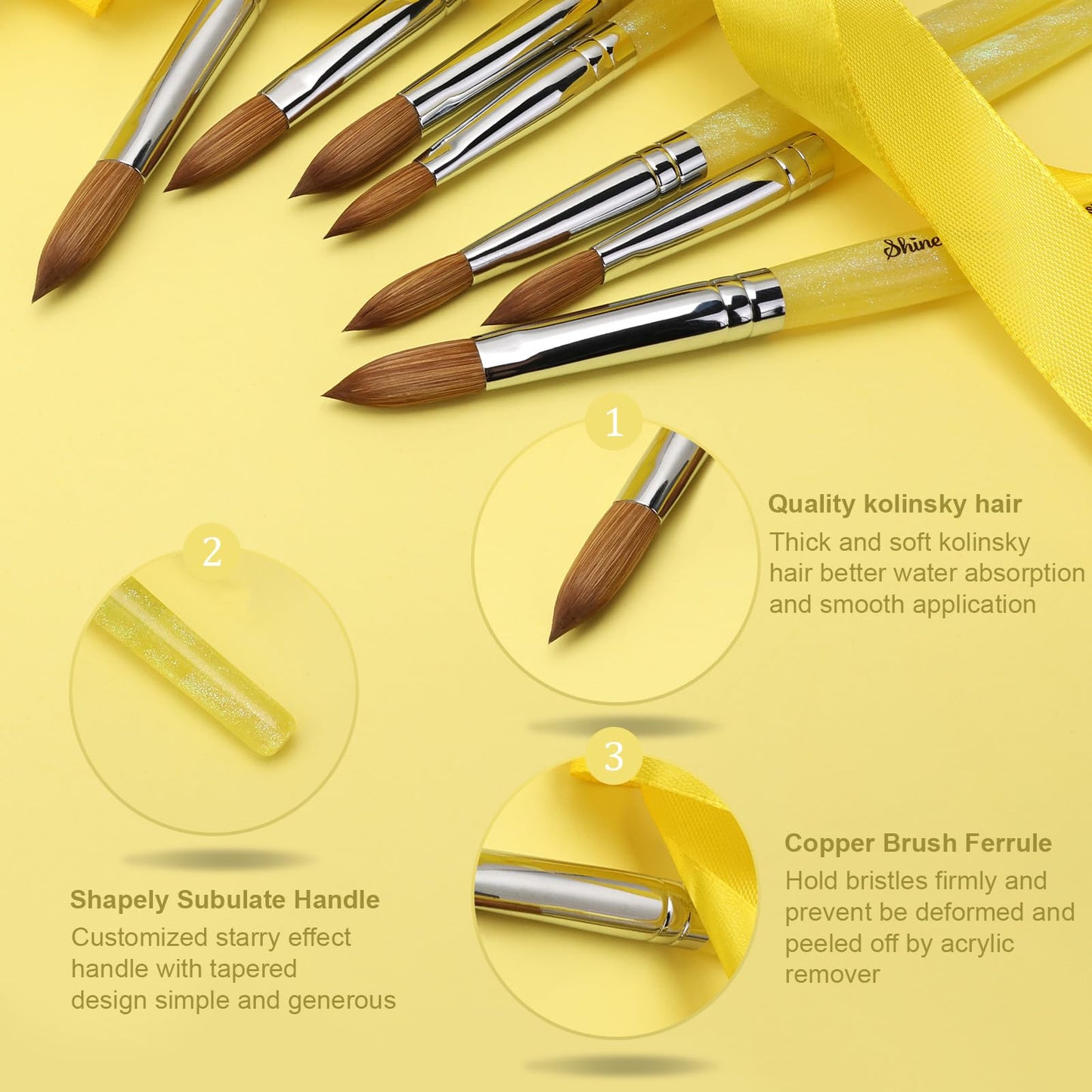 Acrylic Nail Brush Size 14, 100% Pure Kolinsky Nail Brush for Acrylic Application, Professional Nail Extension Manicure Tool Nail Drawing Pen for DIY Home Salon(Yellow)