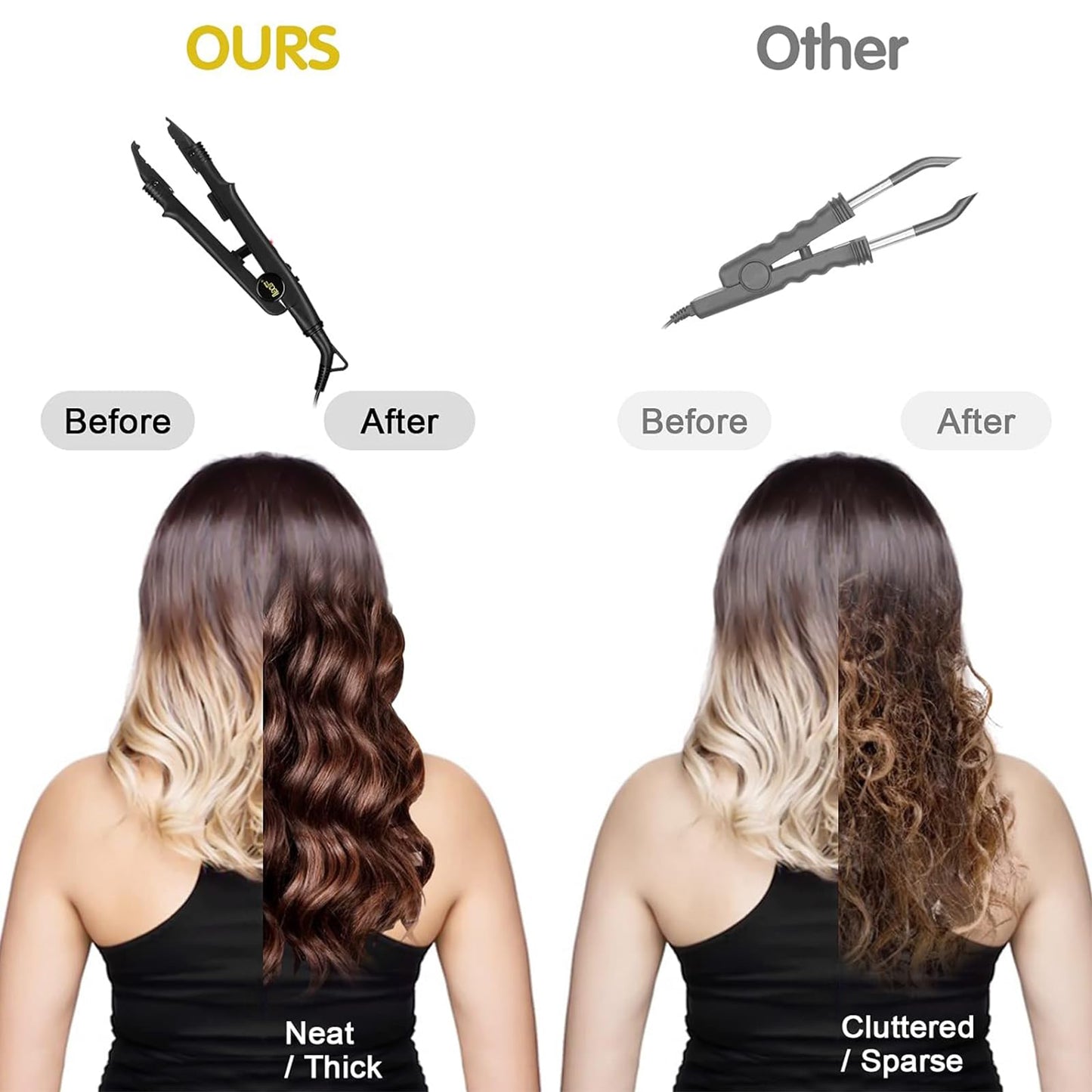 PAWACA Hair Extensions Tools, Professional K Tips Real Human Hair Fusion Machine, Fast Heat-Up Connector Wand Bonding Melting Iron(Black-Pro Adjustable Temperature)