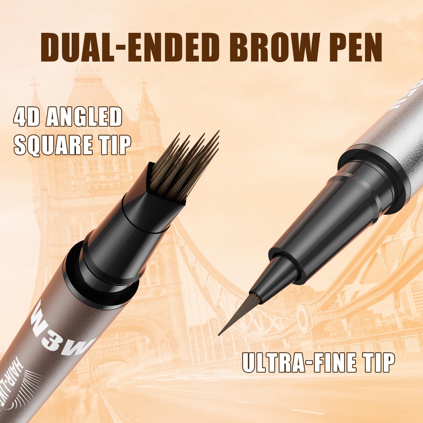 Eyebrow Pencils for Women, W3W 4D Dual-Ended Brow Pen, Angled Square Tip + Ultra-Fine Brush Tip, Waterproof Smudge-Proof, Natural Hair-Like Strokes, Brown (Medium Brown)