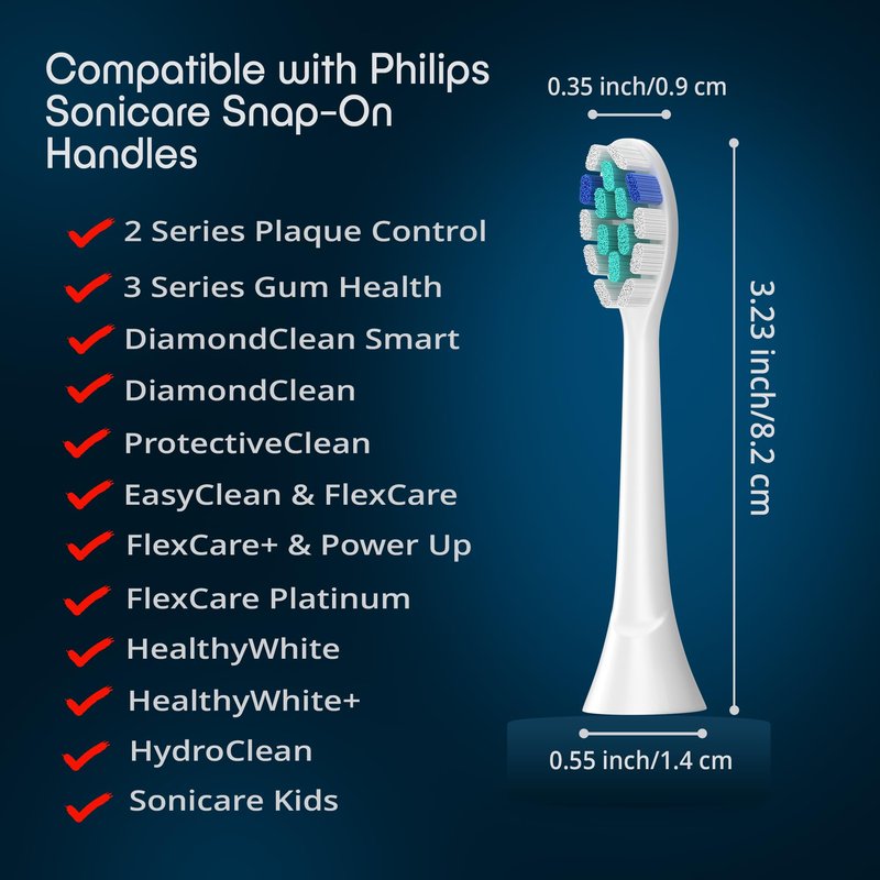 Replacement Toothbrush Heads Compatible with Philips Sonicare Electric Toothbrushes C2 4100 -Pack of 8 Sonicare Replacement Heads with Soft Dupont Bristles for Deep Cleaning, Gum Care & Plaque Removal