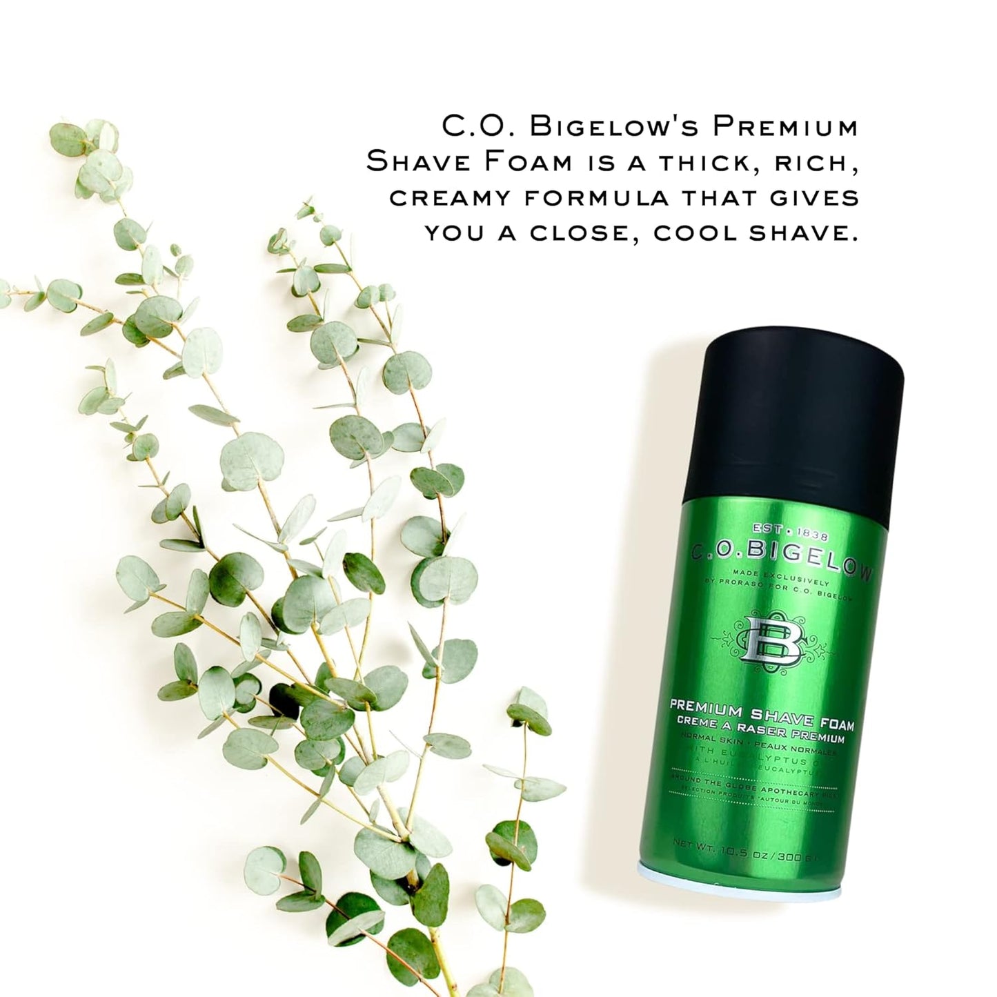 C.O. Bigelow Shaving Foam - Eucalyptus Oil Men's Shaving Cream | 5.2 oz for All Skin Types