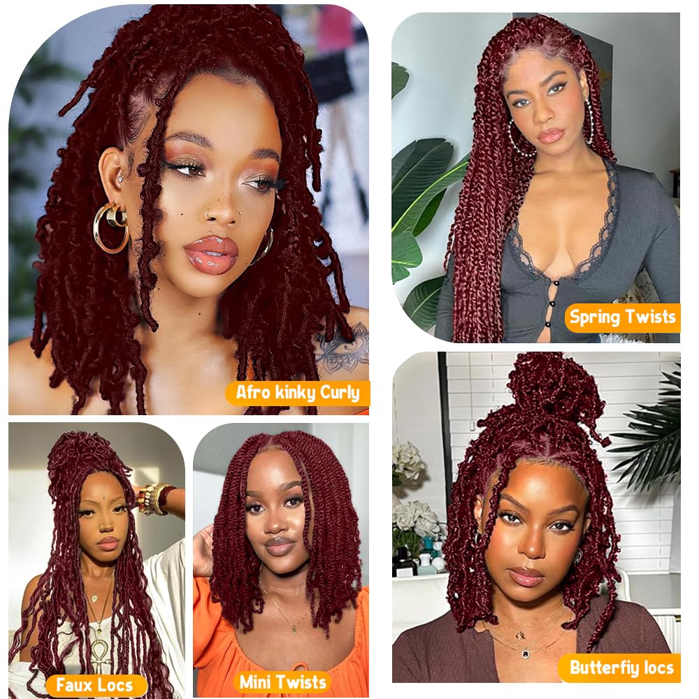 Burgundy Afro Kinkys Bulk Human Hair for Dreadlocks Extensions and Locs Repair 1 Pack 50 Gram 99J Afro Kinky Curly Human Hair Bulk for Twist (99J, 12 Inch)