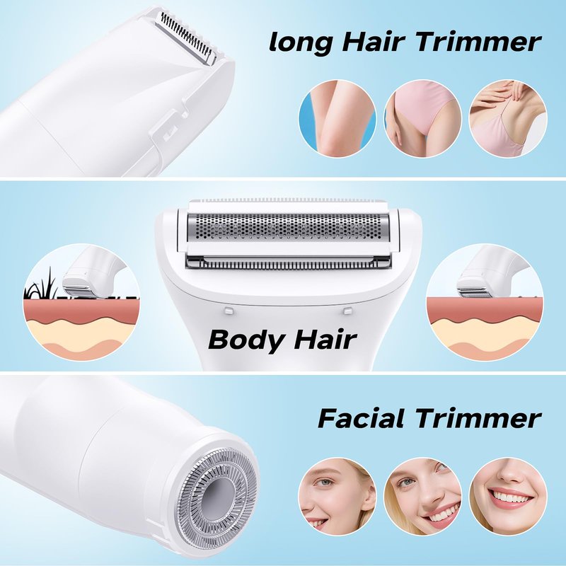 Bikini Trimmer for Women - 6 in 1 Electric Razors for Women, Cordless Rechargeable Electric Shaver, IPX7 Waterproof Wet Dry Lady Body Hair Remover for Face Nose Eyebrow Arm Leg Pubic Armpit