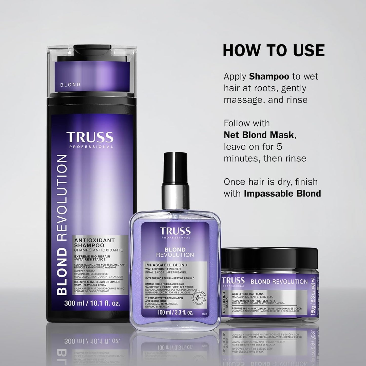 TRUSS Blond Revolution Blonde Shampoo - Gentle Cleansing Shampoo for Color Treated Hair - Preserves Luminous Blonde Coloring While Fighting Oxidation & Increasing Shine (10 fl oz)