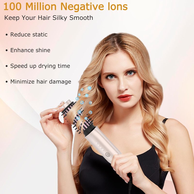 JAMIEWIN Cordless Hair Curling Iron Brush, Travel Hot Straightener Comb Curl Brush, 3-in-1 Portable Curling Iron Cordless Wand, USB Rechargeable Curling Wand-Blush(Gold)