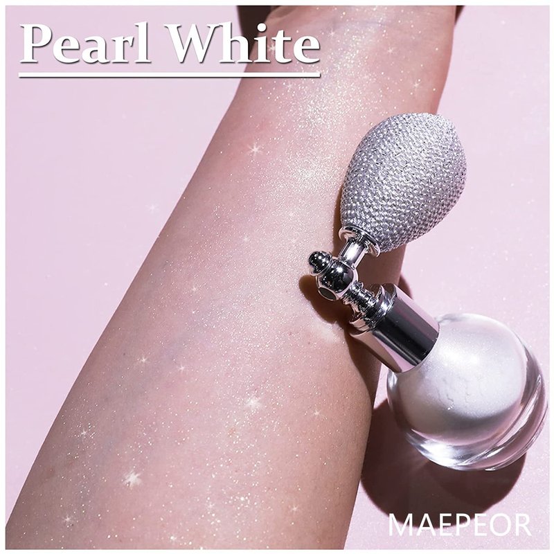 MAEPEOR Body Glitter Spray 4 Colors Shimmer Sparkle Highlighter Powder Glitter High Gloss Powder Spray for Face Body Hair Cosmetic (T01 Pearl White)
