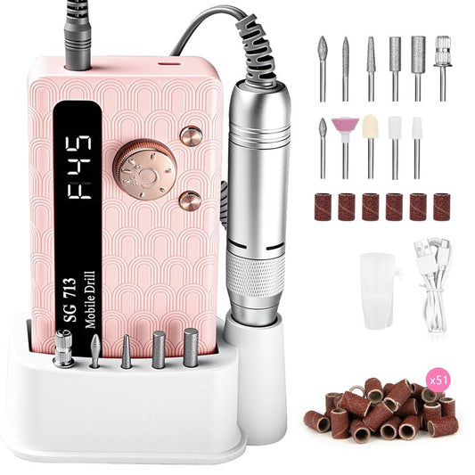 Electric Nail Drill - 45000RPM Portable Nail Drill丨Rechargeable Nail E-File Kit with 11 Bits & Base丨LED Screen丨Ultra-Silent, Rechargeable Nail Drills Machine for Acrylic Nails Gel Polishing(White)