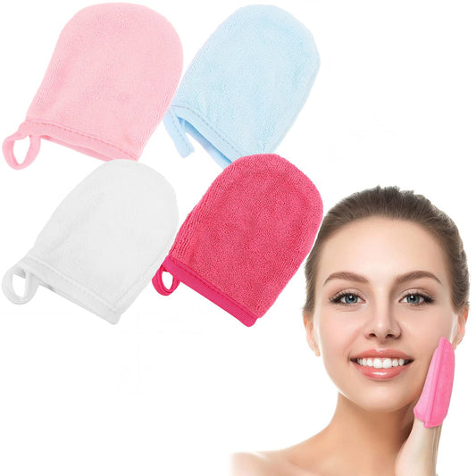 FOMIYES Reusable Makeup Remover Pads mitt for Face,Eye,Lips Microfiber Gentle Facial Cleansing Cloths Face Wash Wipes for All Skin Types Friendly for Daily Skincare Pack of 4