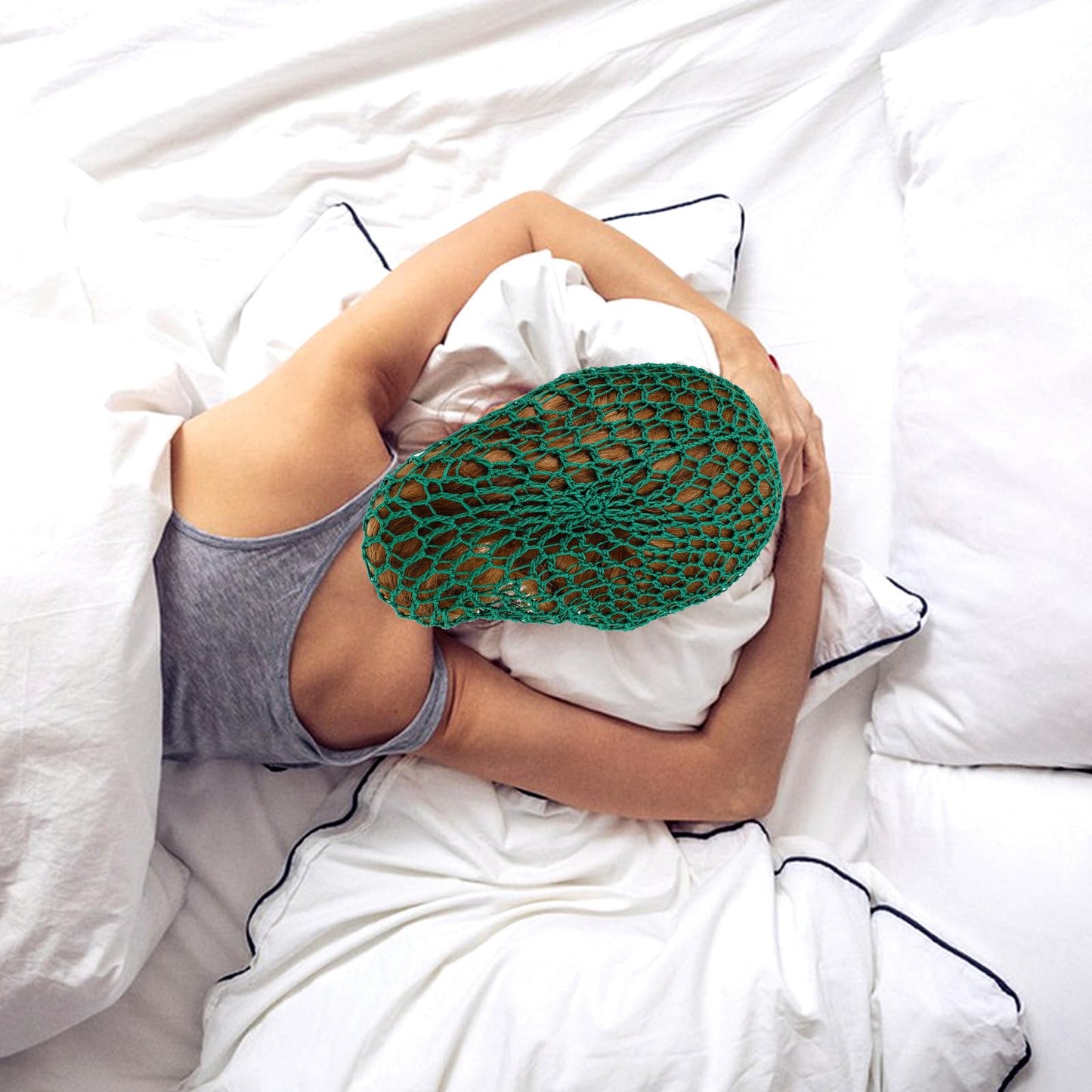2 Pack Long Sleeping Hat Mesh Hair Protector Stretchy Crochet Net Cap Comfortable Fit 11.81X11.02 Inch Durable Night Hair Net for