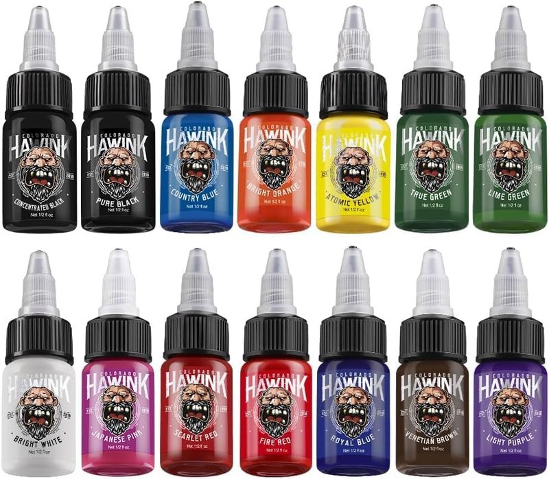 Hawink Tattoo Ink Set - 14 Vibrant Colors | 1/2 oz (15ml) Pigment Kit for Professional Use