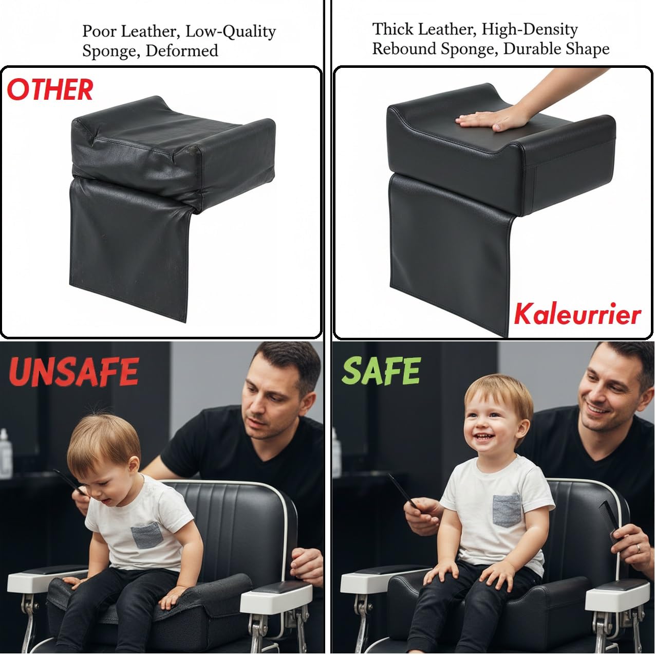 Kaleurrier Barber Chair Booster Seat for Kids - Portable Height Increasing Cushion for Salon Chairs - Barbershop Equipment for Stylist