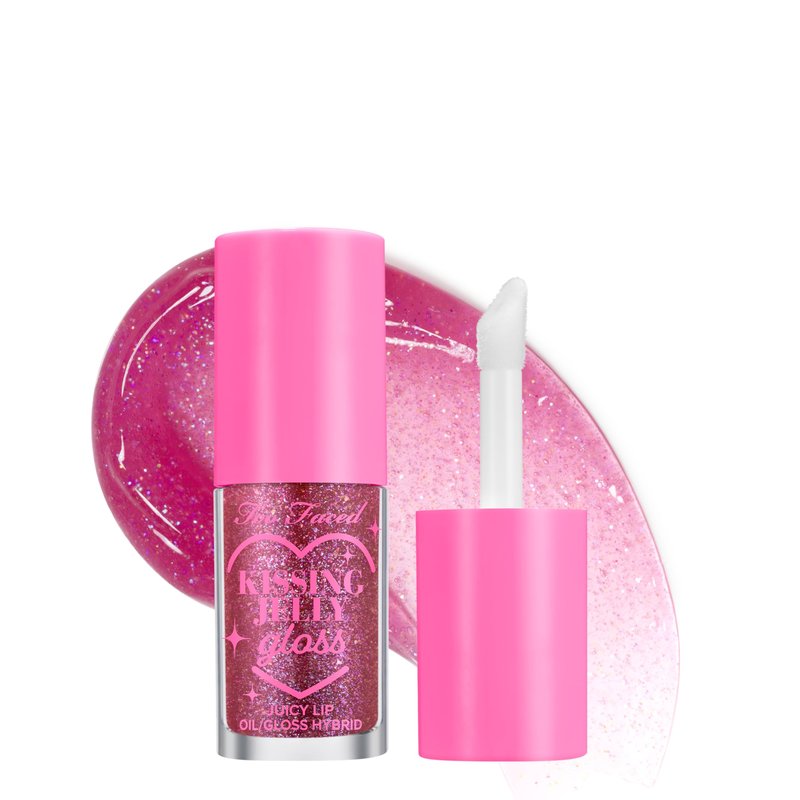 Too Faced Kissing Jelly Lip Oil + Gloss | Hydrating Lip Serum Treatment with Jojoba Oil for Instant Moisture and Glossy Shine, 0.15 Fl Oz, Grape Soda