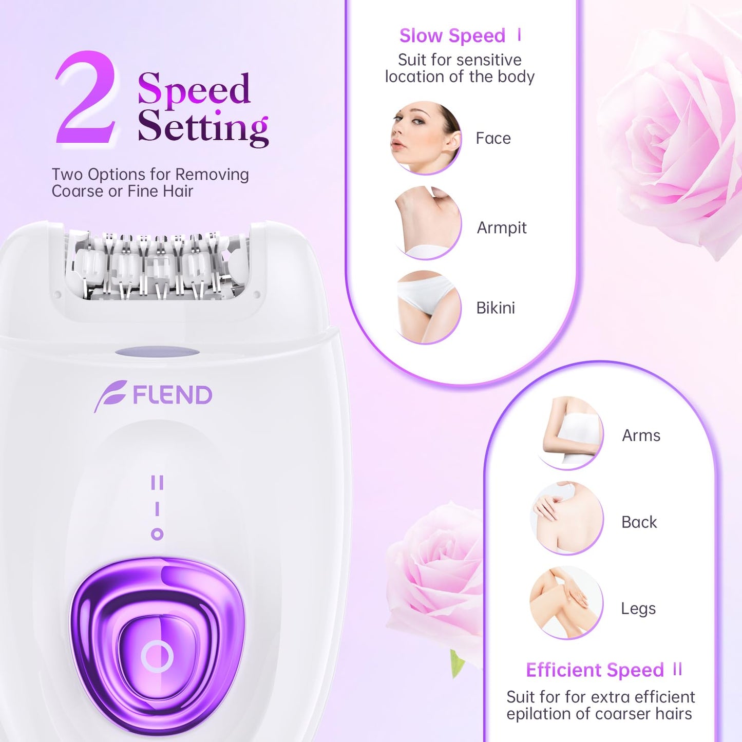 Epilator,Epilators Hair Removal for Women, 2 in 1 Hair Removal Device with LED Light & USB Rechargeable, Electric Shaver for Legs,Underarms,Bikini and Full Body, Purple