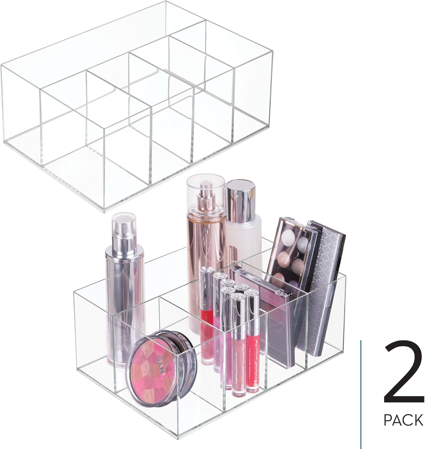 iDesign 5-Section Makeup Organizer - Clear Bathroom Vanity Storage | Set of 2