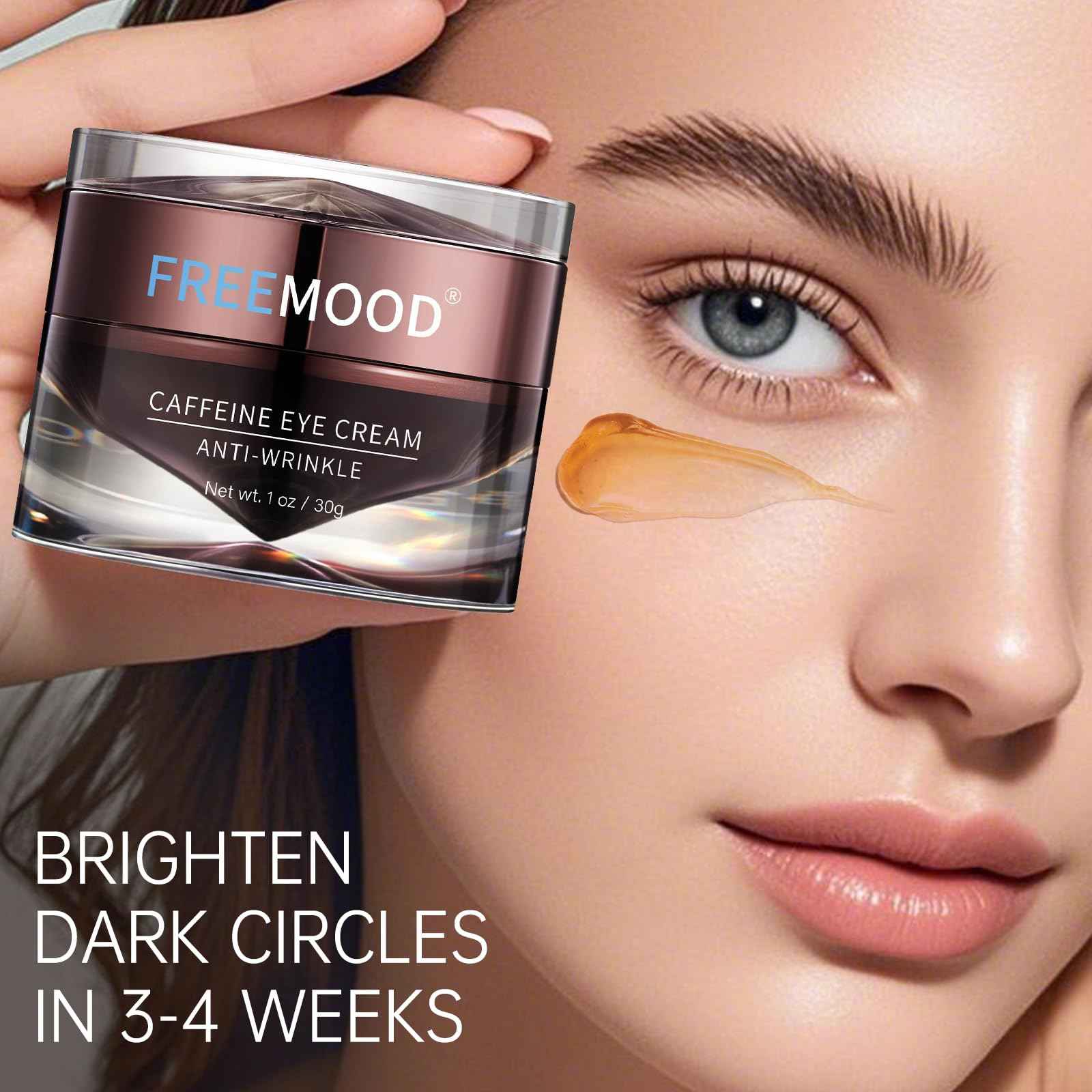 FREEMOOD Eye Cream for Dark Circles,Anti-Aging Under Eye Cream with Caffeine,Hyaluronic Acid to Fight Fine Lines,Hydrating Eye Care Serum,1 fl.oz