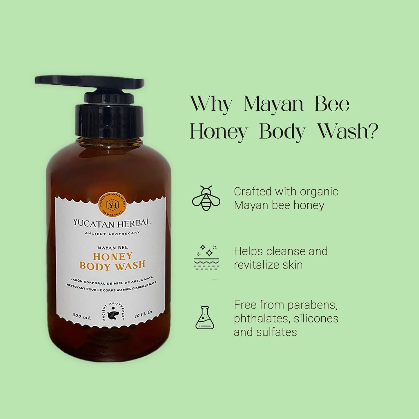 Mayan Bee Honey Body Wash - Natural Herbal Cleanser for Glowing Skin