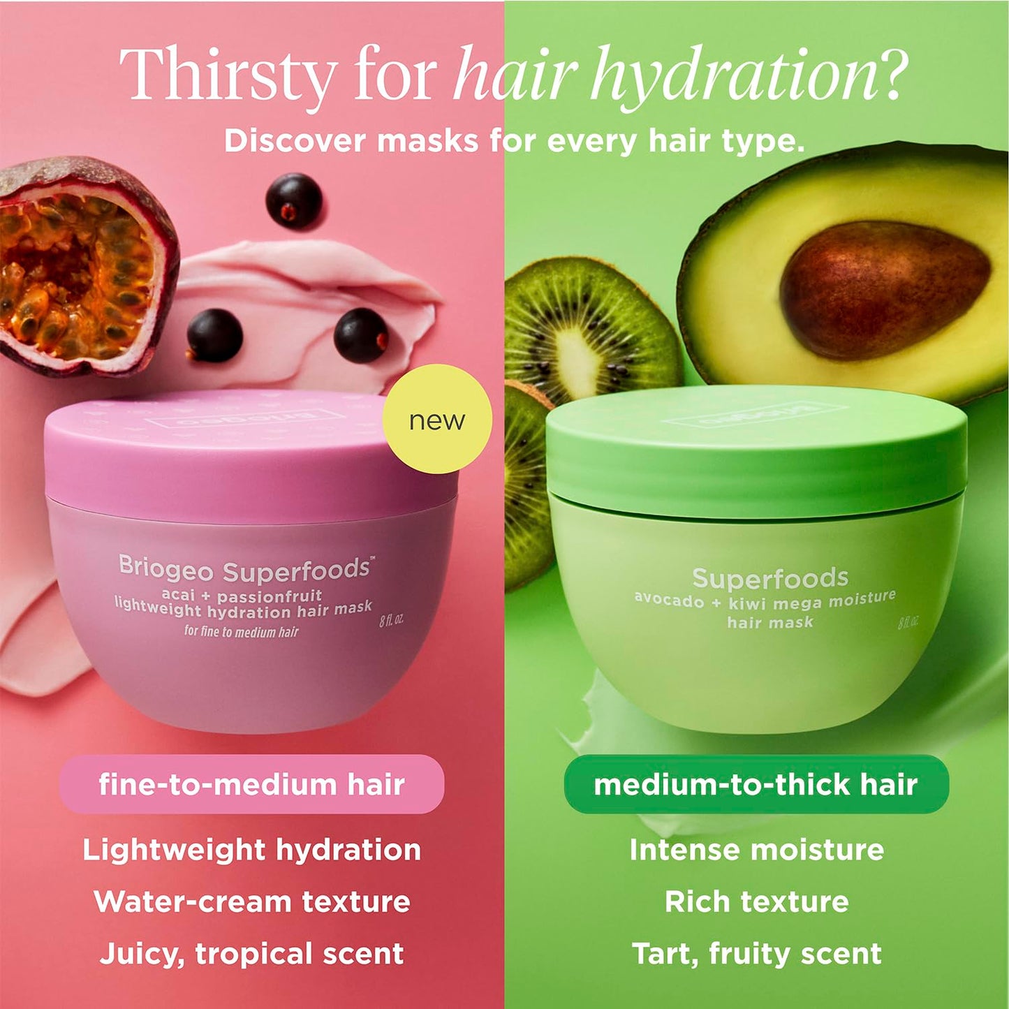 Briogeo Superfoods Acai + Passionfruit Lightweight Hydration Hair Mask | Protein-Free Deep Conditioning Treatment for Dry Hair | Vegan & Cruelty-Free | 2 fl oz