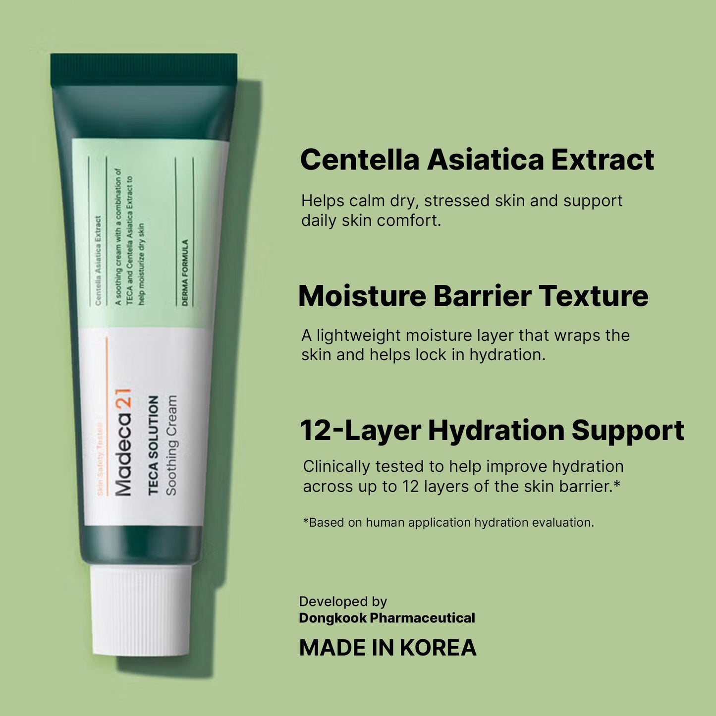 TECA Madecassoside Centella Asiatica Cream (1.69fl oz) –Korean Skin Care Cica Soothing Moisturizer for Sensitive Skin, Redness Relief & Barrier Repair, Lightweight Daily Hydrating Face Cream, Collagen