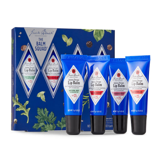 Jack Black The Balm Squad Gift Set for Men & Women – Natural Mint & Shea Butter Lip Balm & Limited-Edition Black Cherry, Passion Fruit & Watermelon – Lip Moisturizer, Hydrating Lip Balm with SPF