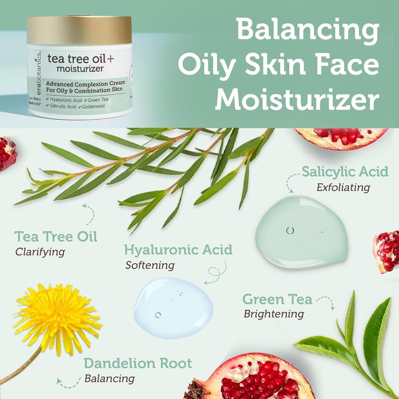 Tea Tree Moisturizer Cream - Advanced Oily Skin Acne Treatment | Non-Greasy Formula with Salicylic Acid & Green Tea