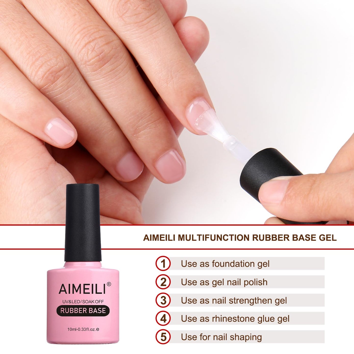 AIMEILI Hema Free Rubber Base Gel For Nails, Soak Off U V LED Clear Sheer Gel Nail Polish, 4 in 1 Nail Strengthen/Enhance/Base Coat/Color Set Of 6pcs X 10ml - Kit 46